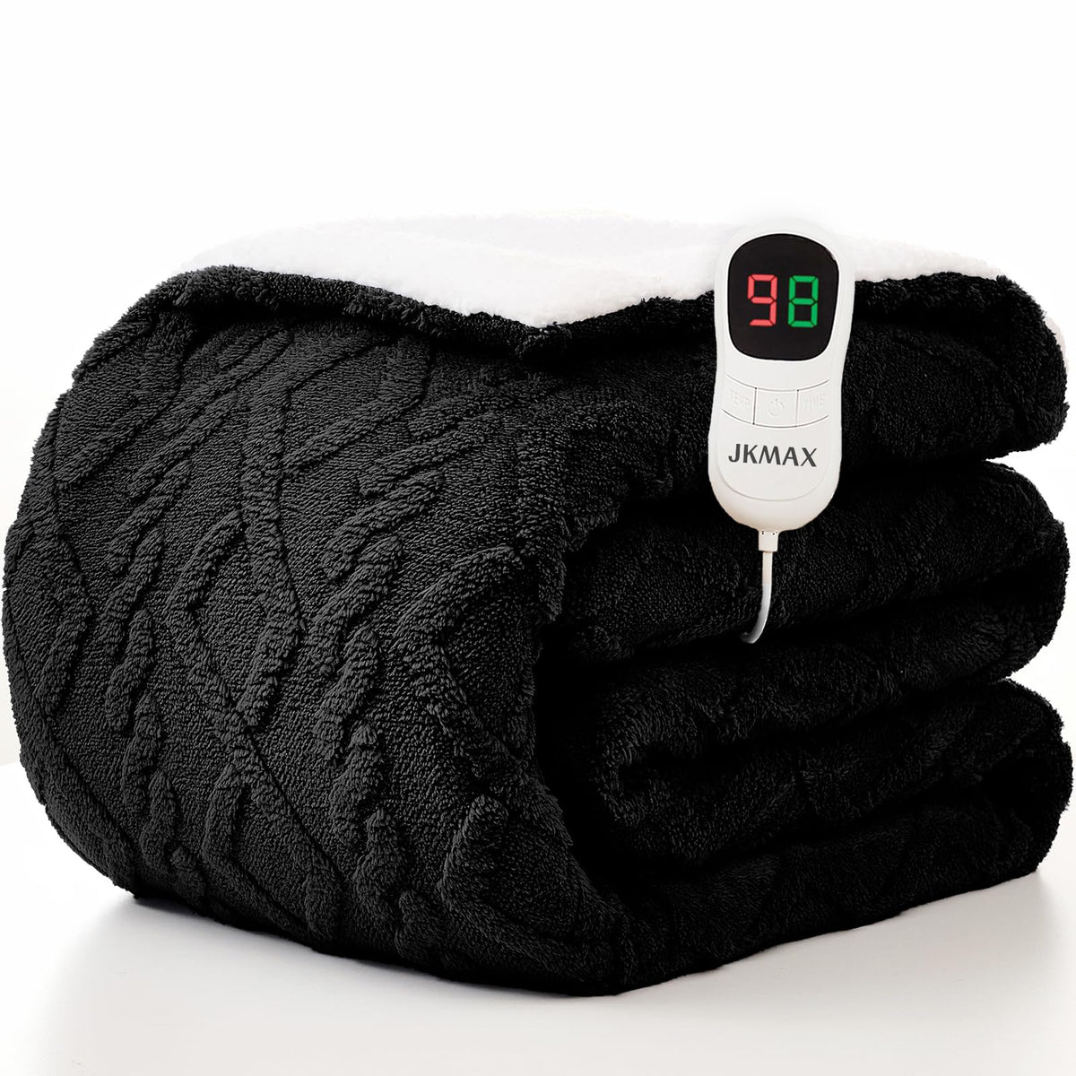JKMAX Heated Electric Blanket Full Size-72"x84" Heating Blanket with 10 Heating Levels & 5 Time Settings Over-Heat Protection，Winter Warmer for Adults with ETL Certification（Black）