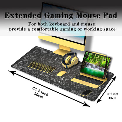 Samgula Large Mouse Mat Black Gaming Mousepad, Oversized Mouse Pads Long Desk Pad, Desktop Computer Pad Waterproof Non-Slip Rubber Base, 35.4 X 15.7 inch for Work/Game/Office/Home Science Formulas