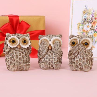 FriyGardcn Set of 3 Owl Statues Home Décor, Cute Owl Figurines for Shelf, Living Room Bedroom Office Desktop, Bookshelf, Animal Sculptures Gifts,Small Decor Accents Items for Birds Lovers