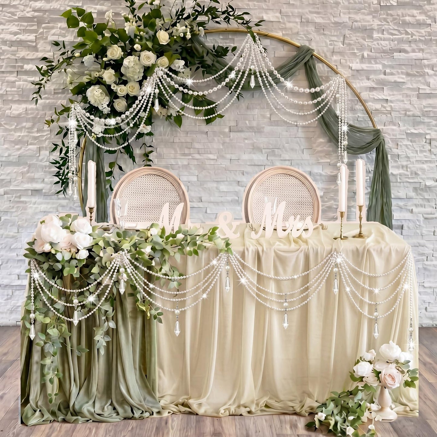 Giegxin 24 Pcs 118 ft Wedding Pearl Backdrop Crystal Garland Faux Pearl Hanging String Bridal Party Garland Hanging Decoration for Wedding Party Flower Home Window Ceiling Draping Decoration