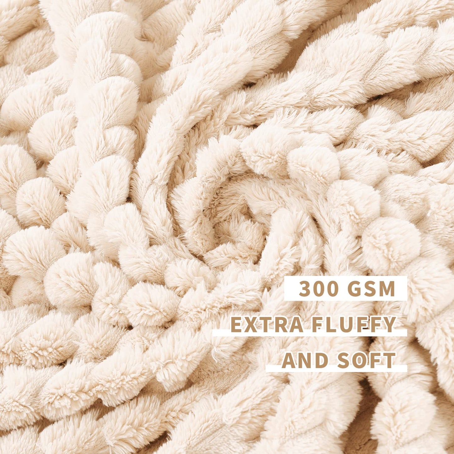 FY FIBER HOUSE Fleece Throw Blanket for Couch 300GSM Super Soft Plush Fuzzy Blankets Lap Blanket for Office Sofa, 50x60 Inches, Beige