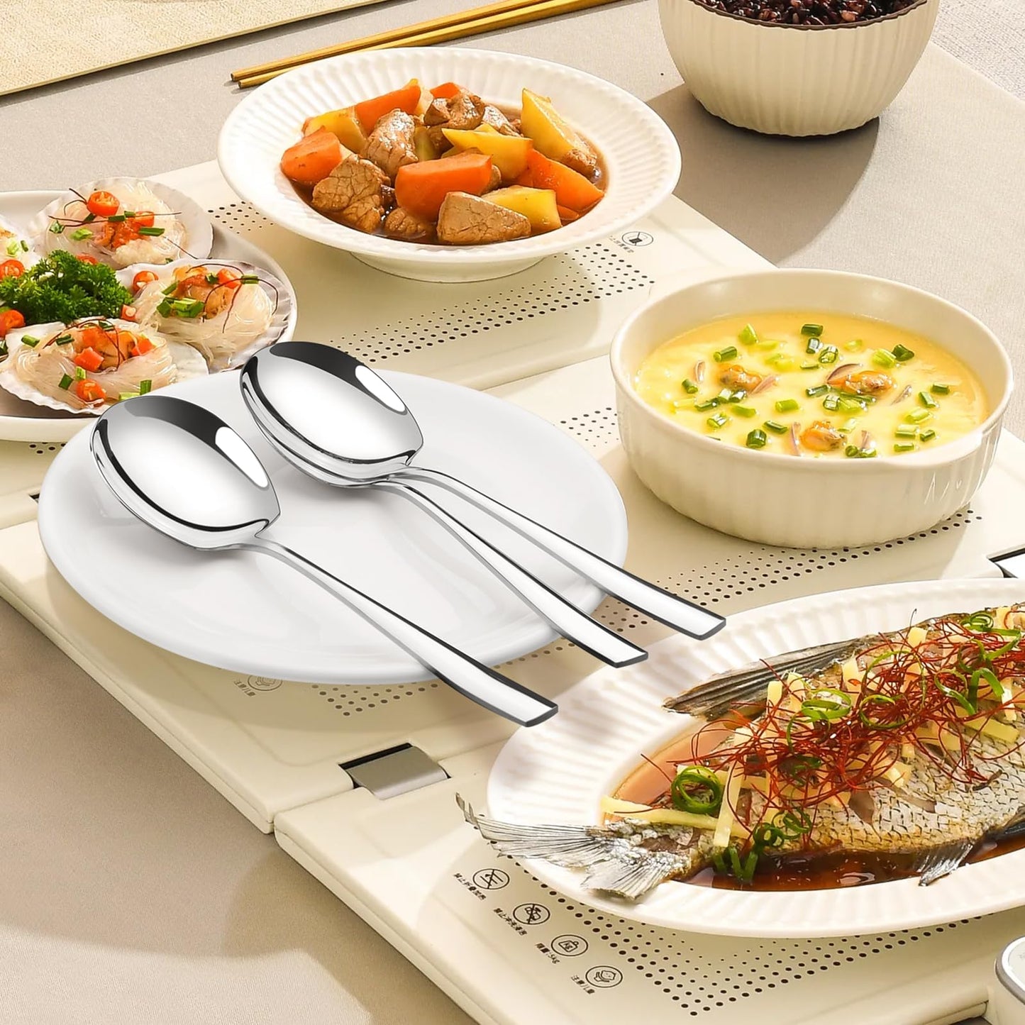Ewingger 6 Pieces Stainless Steel Serving Spoons, Large Buffet Serving Spoons