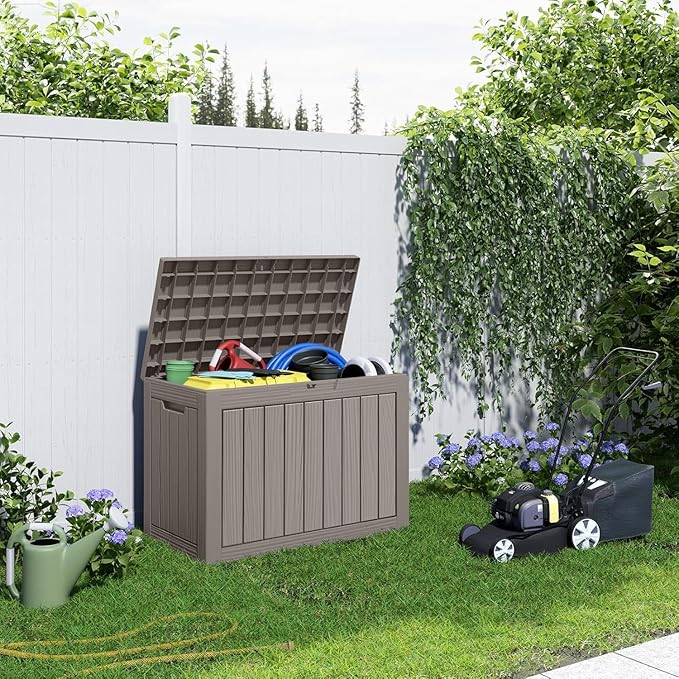 46 Gallon Outdoor Deck Box, Lockable Waterproof Outdoor Storage Boxes For Garden Tools,Indoor Cushions,Accessories Outside Storage Resin Weatherproof Container(Grey)