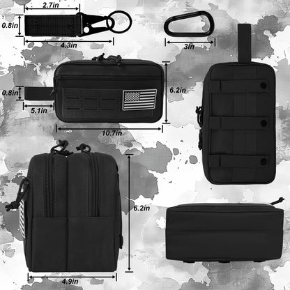 KOZEVARNY Tactical Toiletry Bag For Men,Molle Utility Pouches with US Flag Patch and Keychain,EDC Tool Pouch Bag, Mens Shaving Kit Travel shower Bags (Black)