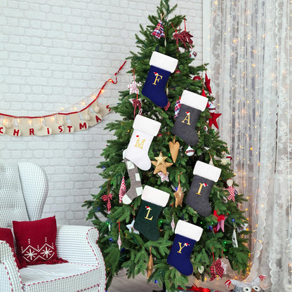 Tokforty 20 Inches Red Velvet with White Super Soft Plush Cuff Monogram Christmas Stockings, Xmas Personalized Embroidered Letter Stockings for Family Holiday Decorations and Xmas Tree Fireplace（K）