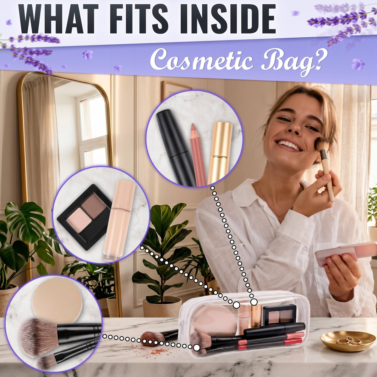 Small Makeup Bag for Purse 7.78" x 3.15" x 1.37" – 2 Pcs Clear Makeup Bags with Zipper – Waterproof Plastic Cosmetic Pouch, Compact Storage for Travel, Daily Organization, and On-the-Go Essentials