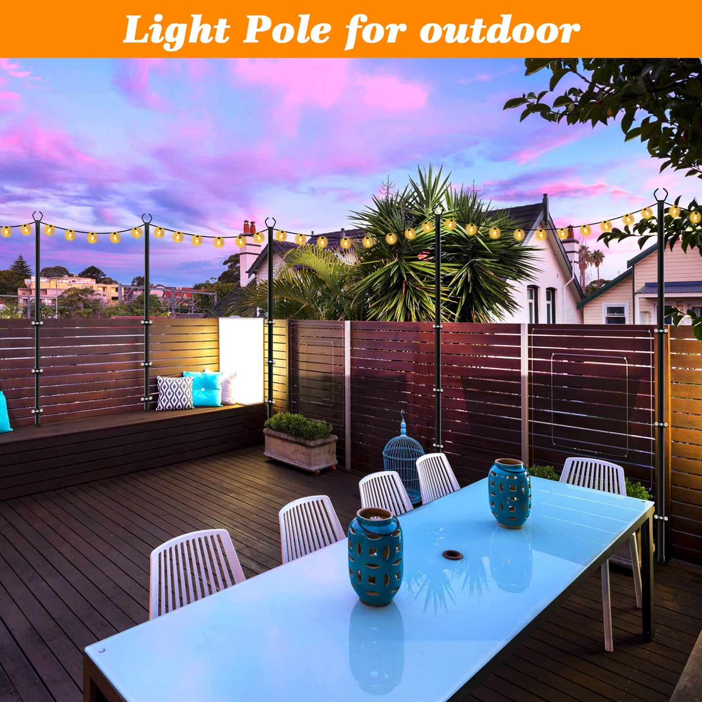 Mutovlin 2 Pack String Light Poles,10 Ft Light Poles for Outside String Lights,Outdoor Lights Pole with Fork,Metal Poles Stand for Patio Deck Backyard