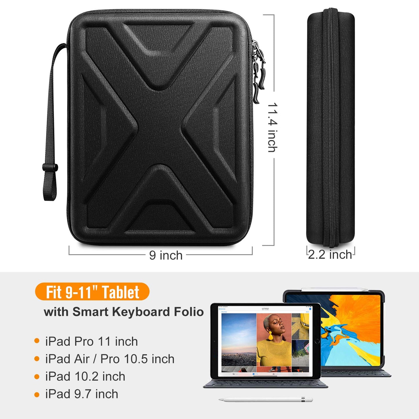 SITHON Portfolio Sleeve Case for 11" iPad Pro M4/M2/M1 2024-2018, 11" iPad Air M2 2024, 10.9" iPad Air 5/4, 10.9"/10.2" iPad 10/9th Gen, Galaxy Tab, Shock Absorption Hard Tablet Carrying Organiser,