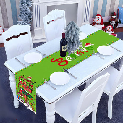 Christmas Table Runner Merry Christmas Winter Holiday Party Decoration Xmas Fireplace Kitchen Dining Room Home Decor (Green, 13" x 72")