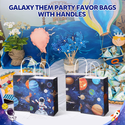 Gaillty 24 Pcs Outer Space Party Favor Bags Galaxy Goodie Gift Bags with Handles Kraft Paper Solar Treat Candy Totes for Astronaut Science Themed Birthday Party Supplies Decorations