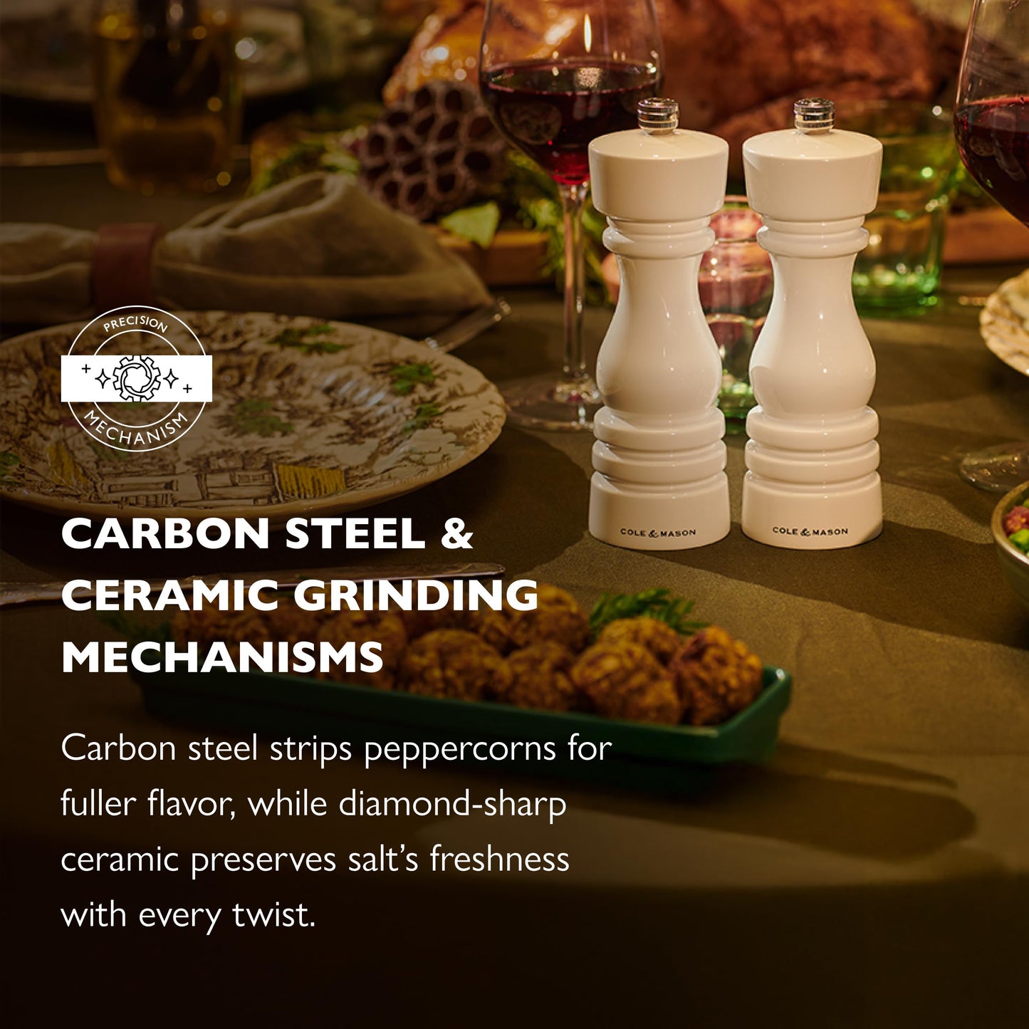 Cole & Mason London Refillable Spice Mill - Kitchen & Home Accessory - Salt & Pepper Grinder Set - Salt Mill with Ceramic Mechanism - Pepper Mill with Carbon Steel Mechanism - 7", White Gloss