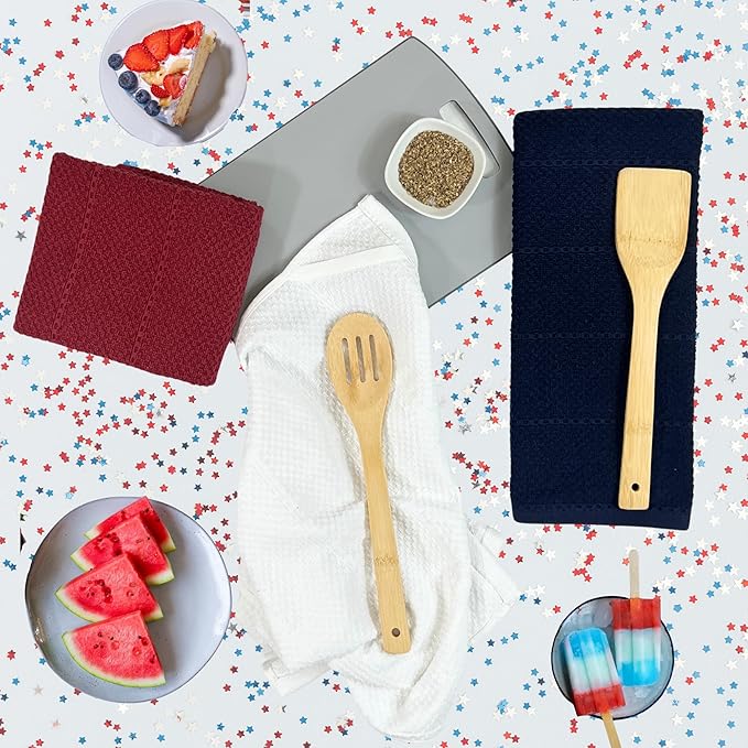 Patriotic Red White Navy Blue Kitchen Hand Dish Towels Oversized 28"x18"