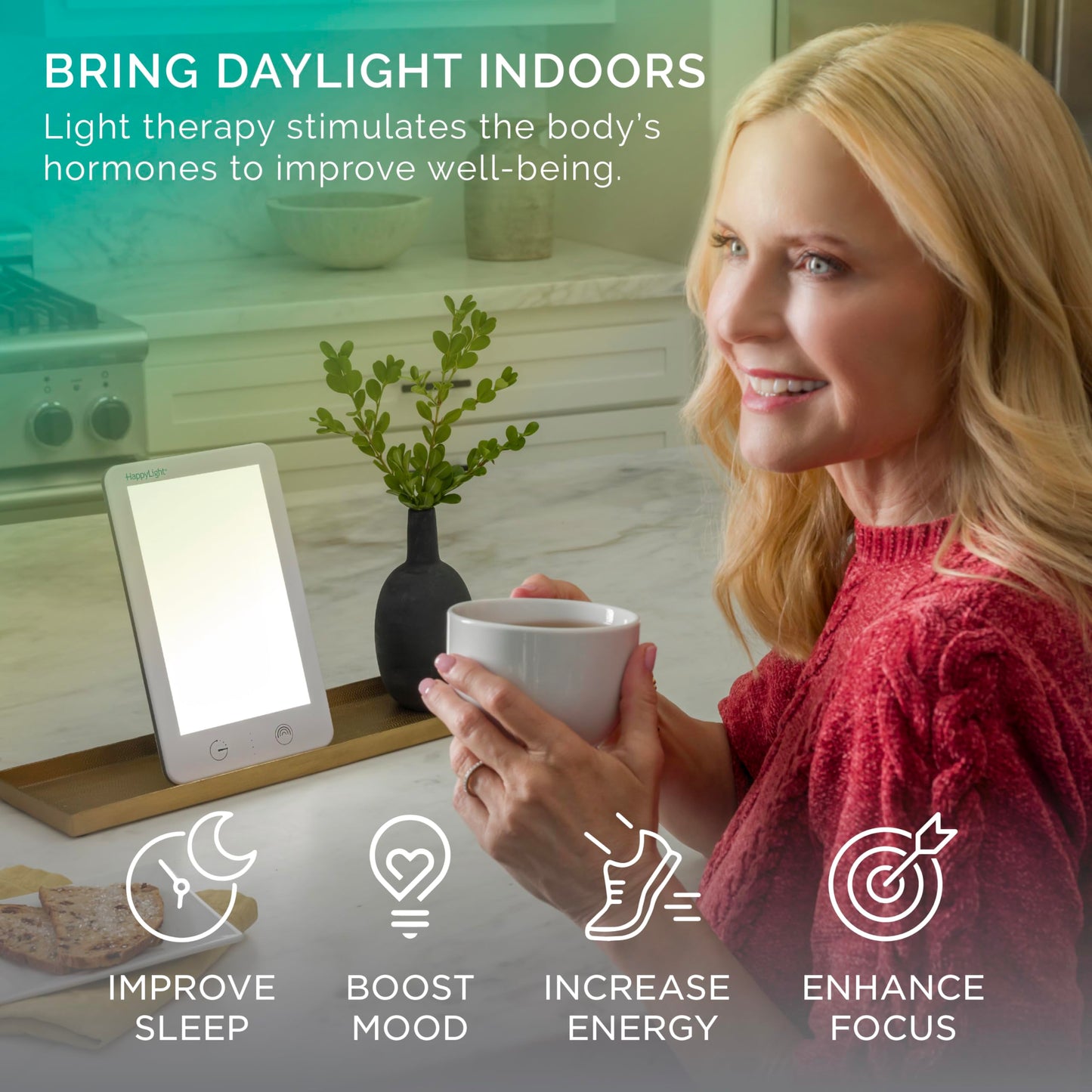Verilux HappyLight Lumi Plus - Light Therapy Lamp with 10,000 Lux, UV-Free, LED Bright White Light with Adjustable Brightness, Countdown Timer, & Detachable Stand - Boost Mood, Sleep, and Focus