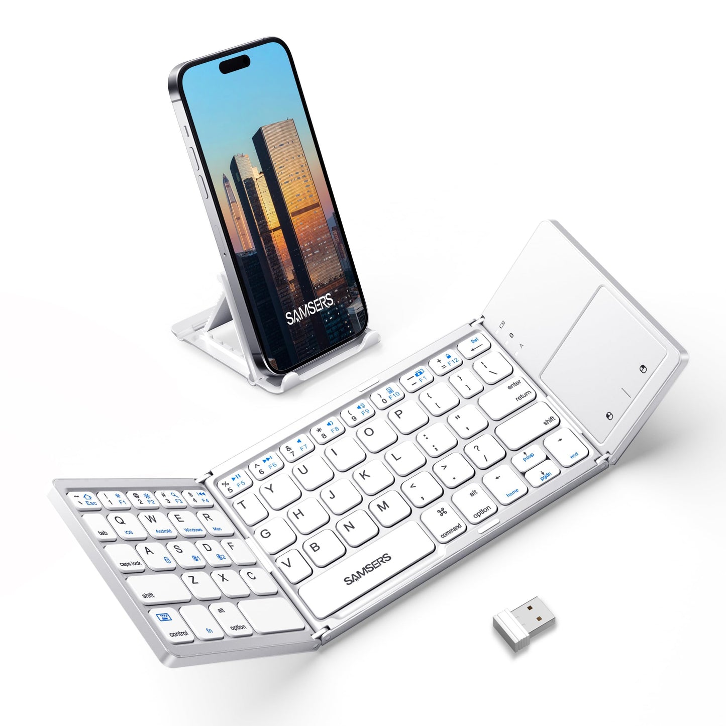 Samsers Foldable Bluetooth Keyboard with Touchpad - Portable Wireless Keyboard with Holder, Rechargeable Full Size Ultra Slim Pocket Folding Keyboards for Android Windows iOS Tablet & Laptop - Black