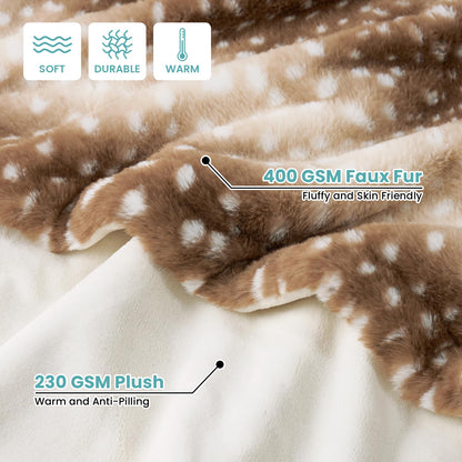 COZY KISS Christmas Deer Print Blanket, Waterproof Pet Blanket, Woman Sofa Bed Couch Faux Fur Throw, Liquid Pee Proof for Large Dog or Cat, Reversible, Washable, Ultra Soft, 50x60 inch, Brown