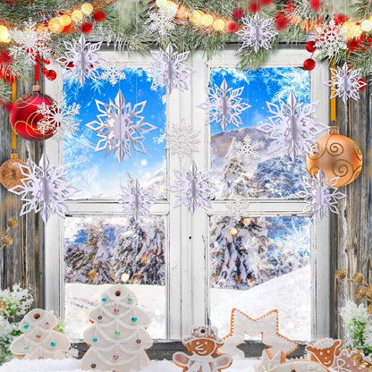 Outus 42 Pcs Winter Christmas Party Decorations 3D Snowflake Hanging Decoration Set 3D Hanging Snowflake Decor Pendant for Christmas Winter Party New Year Home(2 Inch, 3 Inch, 4 Inch,White)