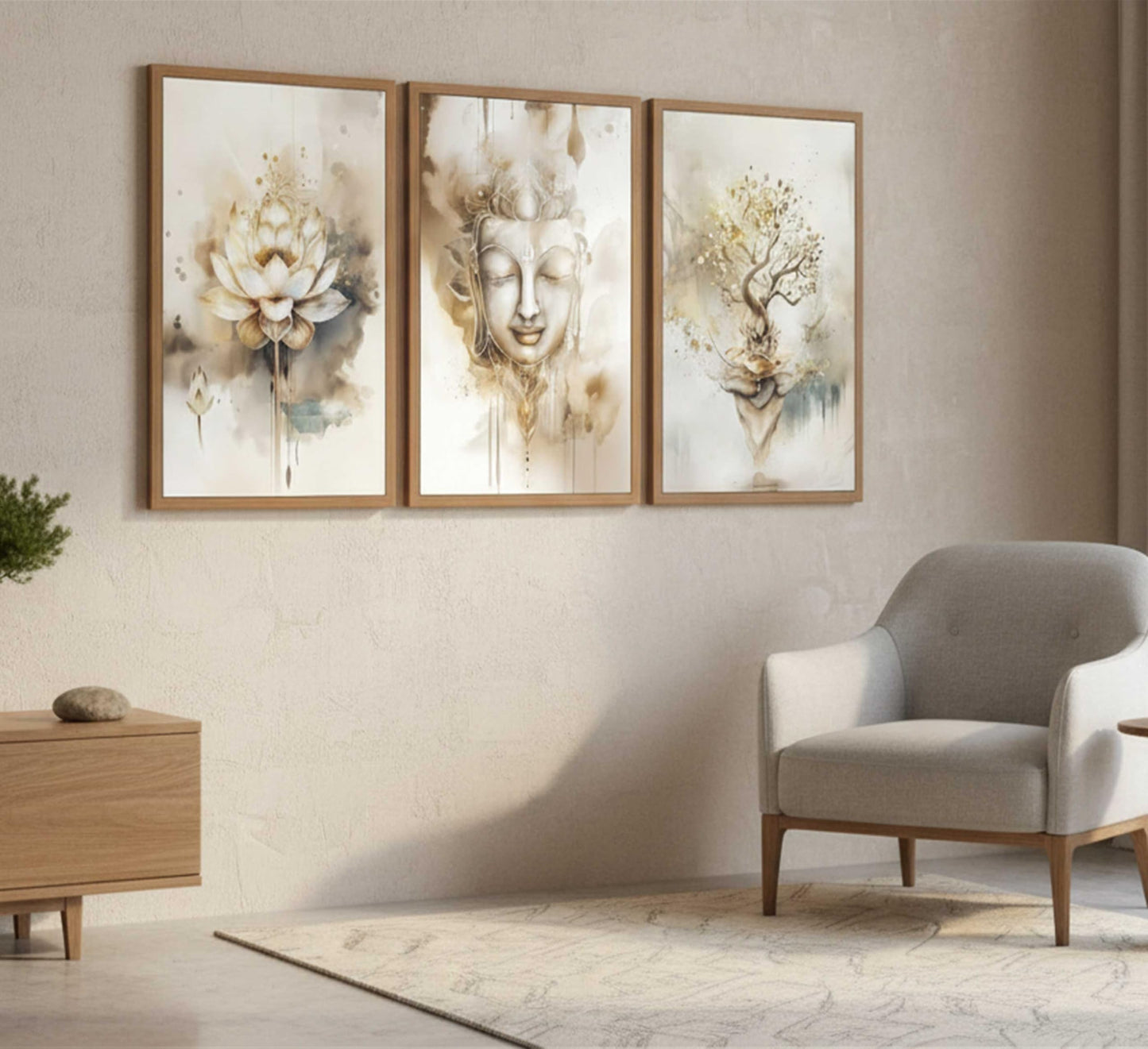 3Pcs Zen Canvas Wall Art Tree of Life Lotus Flower, Buddha Painting Pictures Wall Decor Poster Print Artwork For Living Room Yoga Room Hotel Bedroom Home Decoration Unframed
