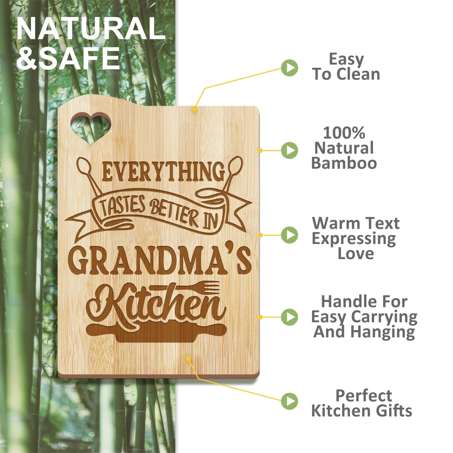 Gifts for Grandma, Grandma Kitchen Gifts from Grandkids, Birthday Gift Wooden Cutting Board with Cooking Utensils Set with Apron Set, Great Christmas Mothers Day Gift