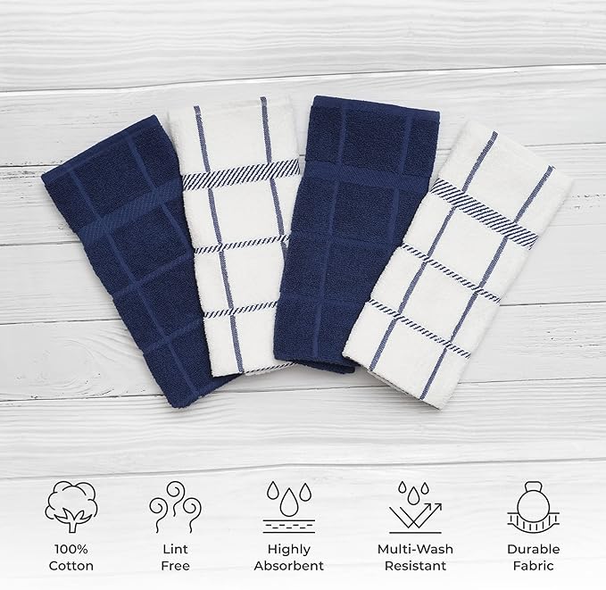 100% Cotton Terry Dish Towels, 4 pack16 x26 Inches, Super Soft and Absorbent
