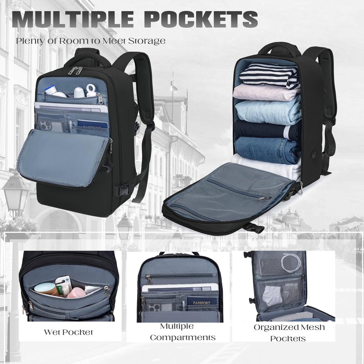 Xkdoai Cabin Bags 40x20x25 for Ryanair, Small Underseat Carry On Travel Backpack Casual Hand Luggage Flight Loptop Bags for Women Men Cabin Size Rucksack