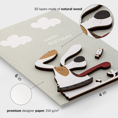 PESKOVOI Handmade Greeting Card with Premium 3D Wooden Design – Set of 5 Gift Cards with Kraft Envelopes – Ideal for All Occasions: Mother's Day, Weddings, Anniversaries, Birthdays, Love Notes & More