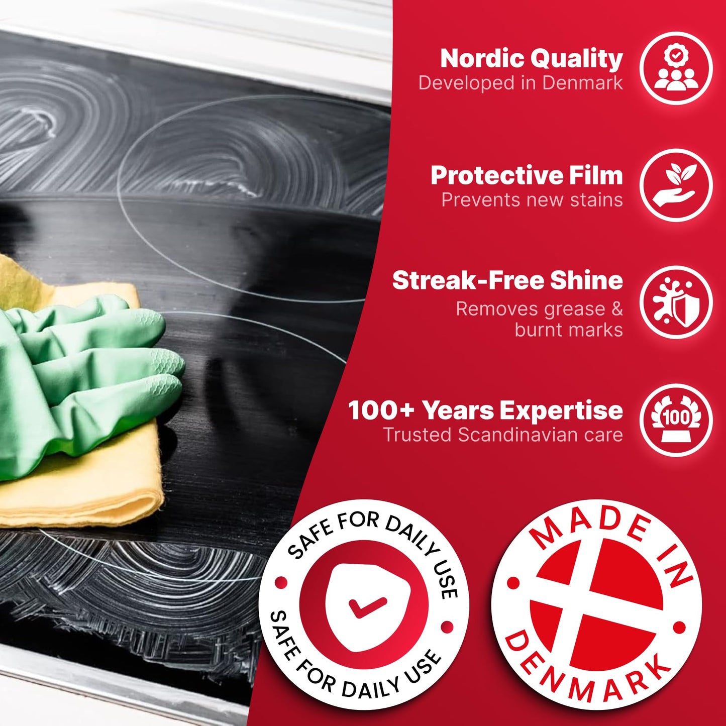 Nordicare Hob Cleaner Glass Ceramic - Induction Stove Top Cleaner Polish and Protector for Everyday Use - Made in Denmark (500ml)