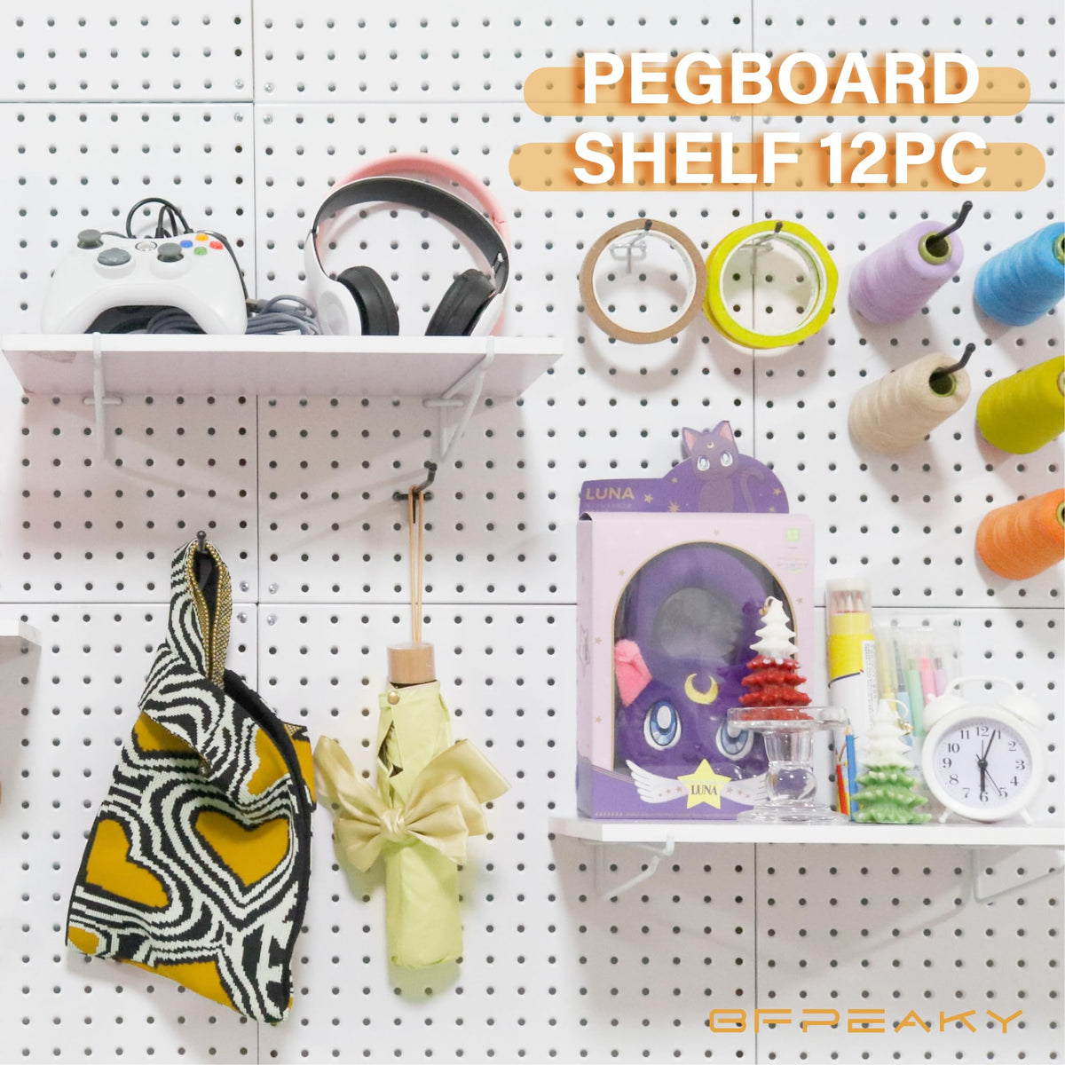 BFPeaky White Pegboard Shelf Set, 4 pcs, 8" x 16"