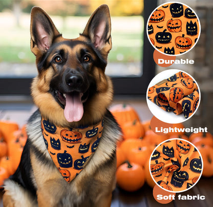 Raisingwell Halloween Dog Bandanas - 2 Pack Bat & Pumpkin Pattern Dog Bibs - Reversible, Washable & Durable - Suitable for Small to X-Large Breeds - Unisex