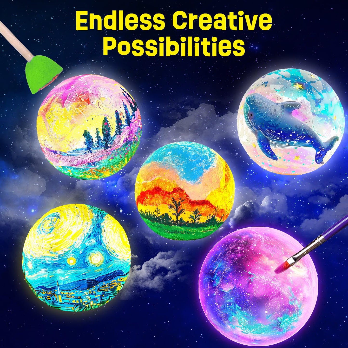 Paint Your Own Moon Lamp Kit, Cool Gifts DIY 3D Moon Night Light, Arts and Crafts for Kids Ages 8-12, Space Art Supplies Craft Kits, Girls Boy Birthday & Christmas Gifts Ages 3 4 5 6 7 8 9 10 11 12+