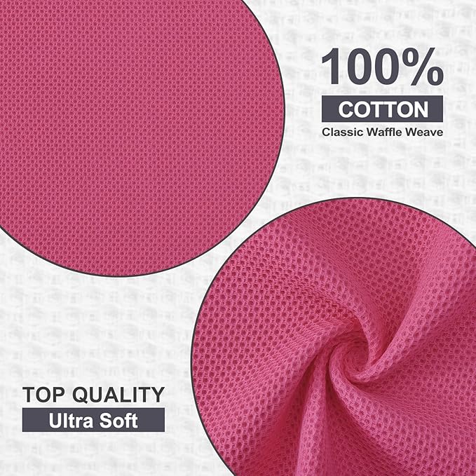 Kitinjoy 100% Cotton Kitchen Dish Cloths, 12 Pack Waffle Weave Ultra Soft