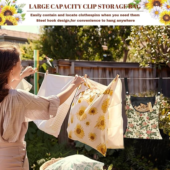 2 Pcs Floral Clothes Pin Hanging Bag