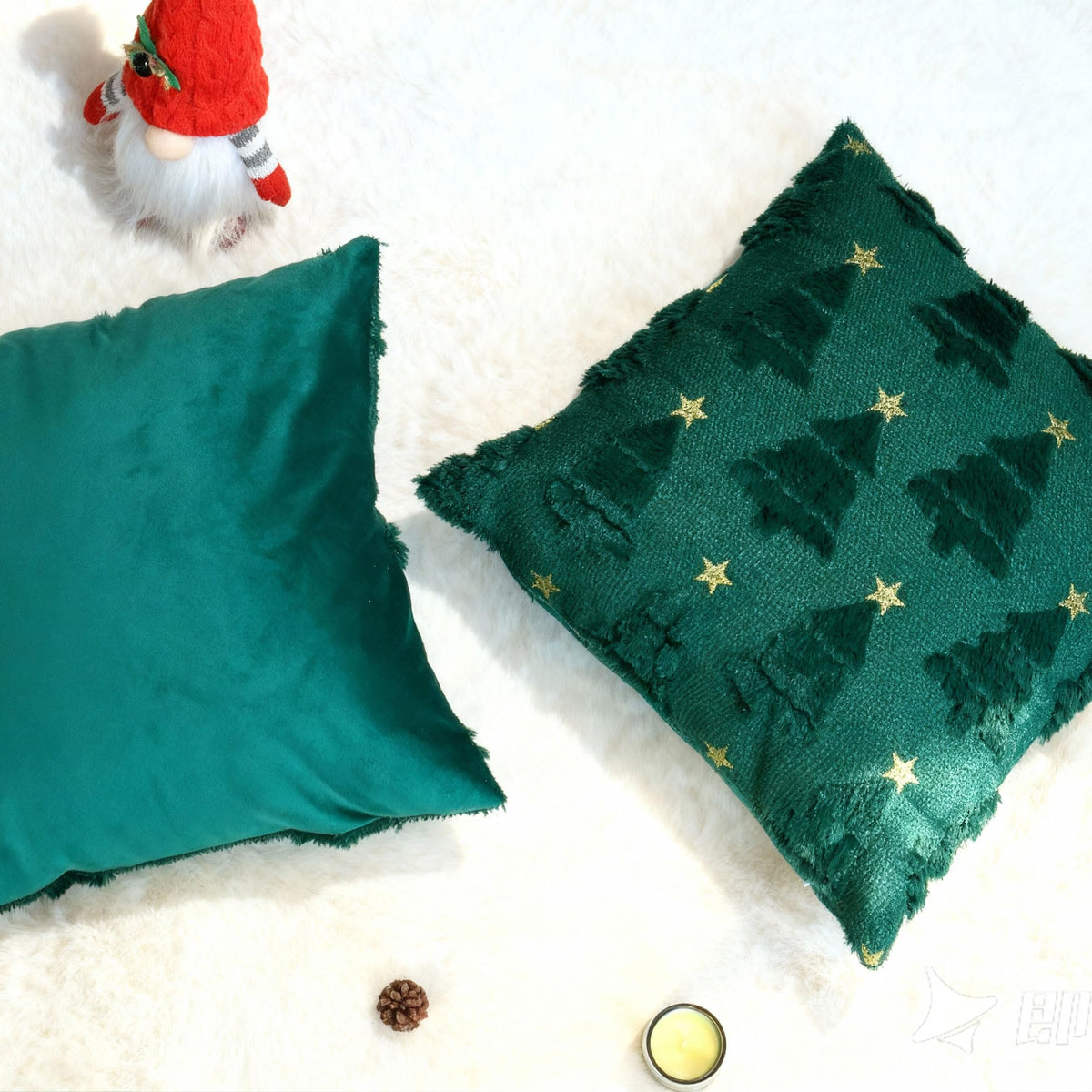 Mieoyue Christmas Pillow Covers 18x18 Set of 2,Xmas Decorations Green Christmas Tree Throw Pillow Covers Winter Home Decor