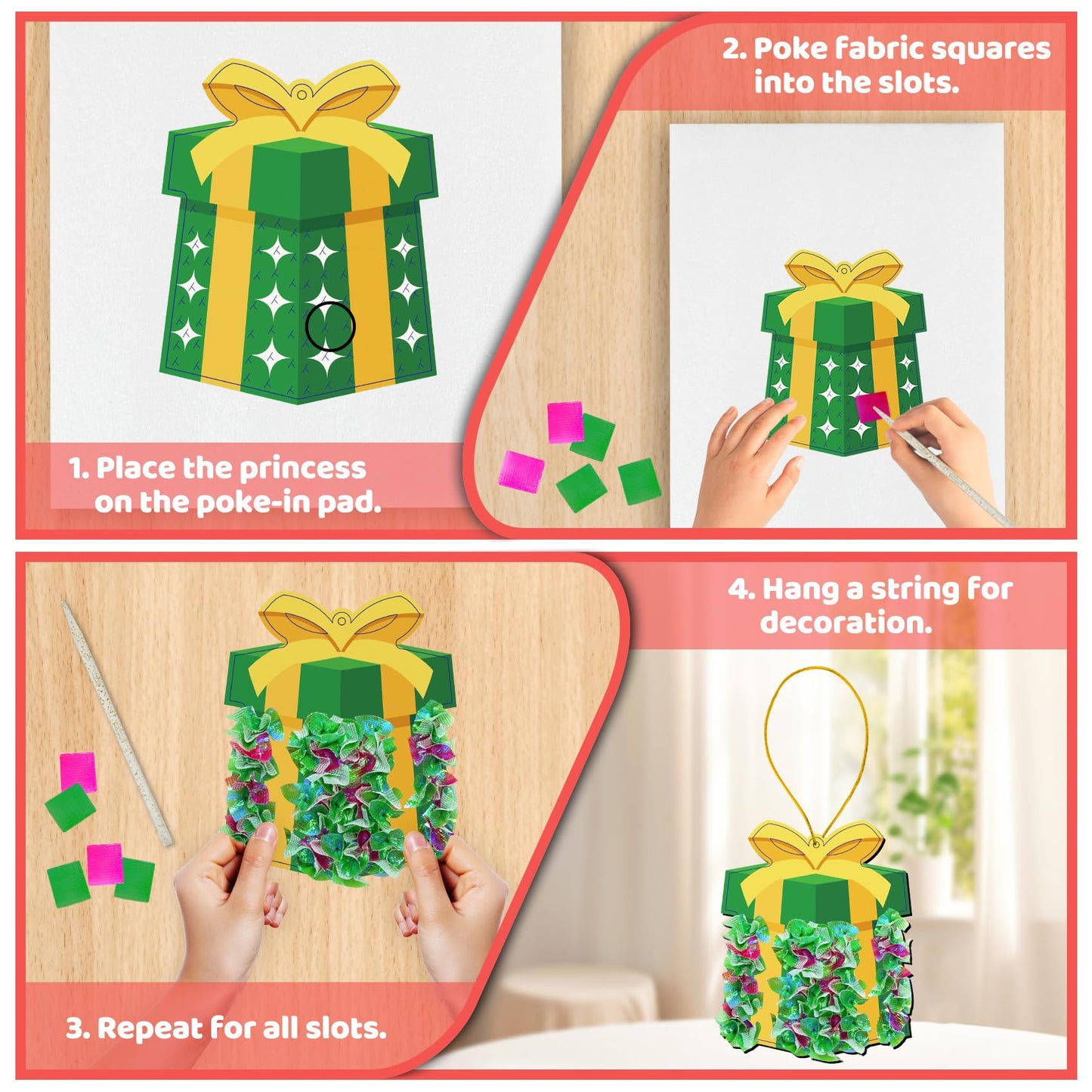 ATFUNSHOP Christmas Crafts for Kids Poke in Art No Mess Toy DIY Chrismas Ornaments for Boys and Girls Ages 4 5 6 7 8 9 10, Activity Kit Christmas Gifts, Xmas Party Favors Toys & Games