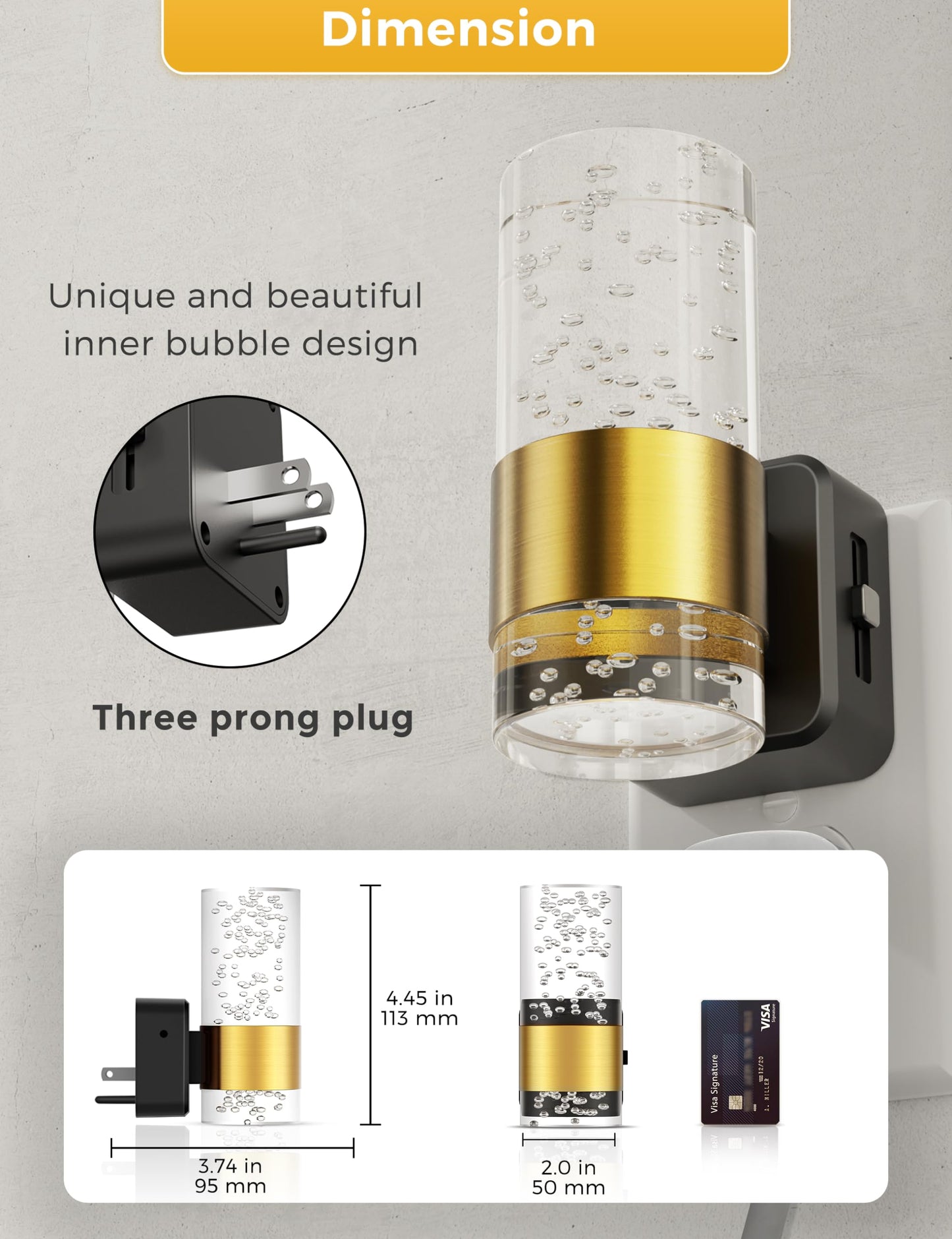 Night Light, 1-Pack Modern Night Lights Plug into Wall, Dimmable Amber Night Light with Auto Light Sensor, Wall Sconce-style Design Nightlight for Bathroom,Bedroom,Hallway