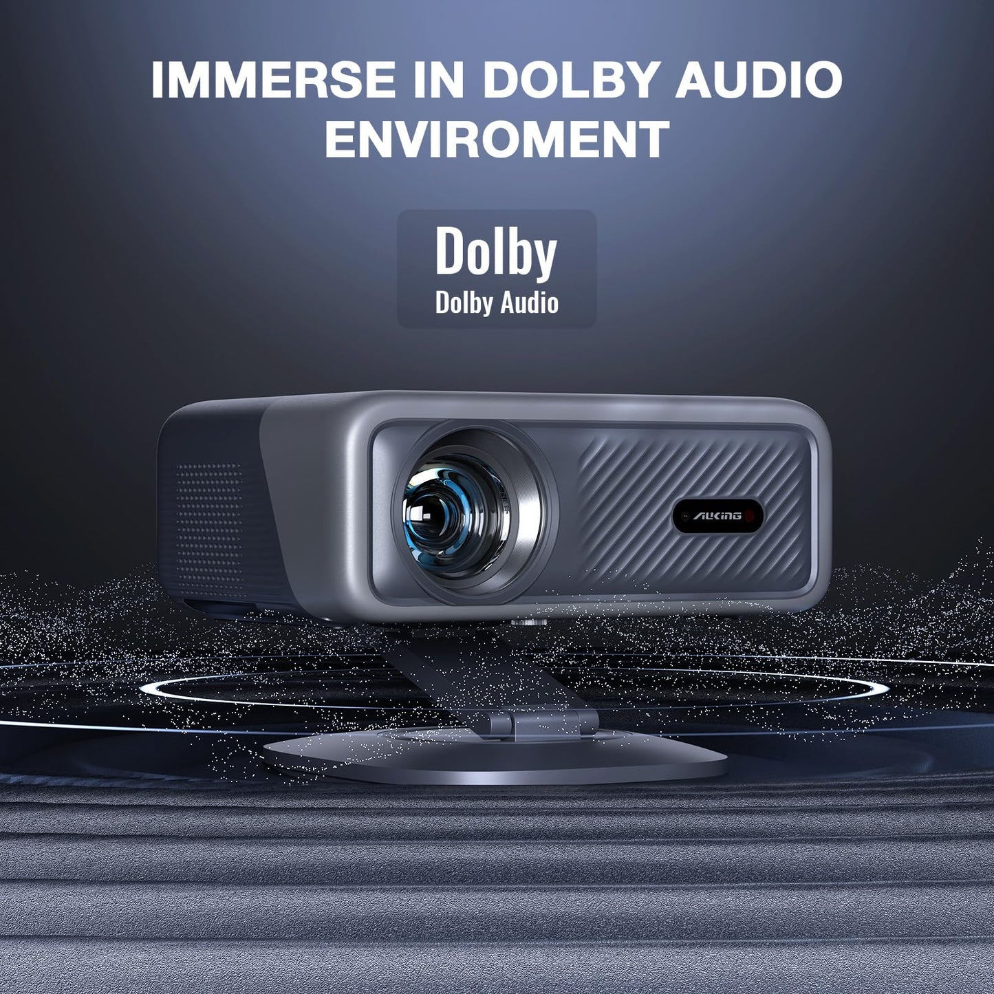 [Now with Netflix & 4000 ANSI] 4K Projector with WiFi and Bluetooth,TOF Real-Time Auto Focus Projector, AuKing Outdoor Movie Home Proyector with Omni-Adjustable Stand(silver grey)