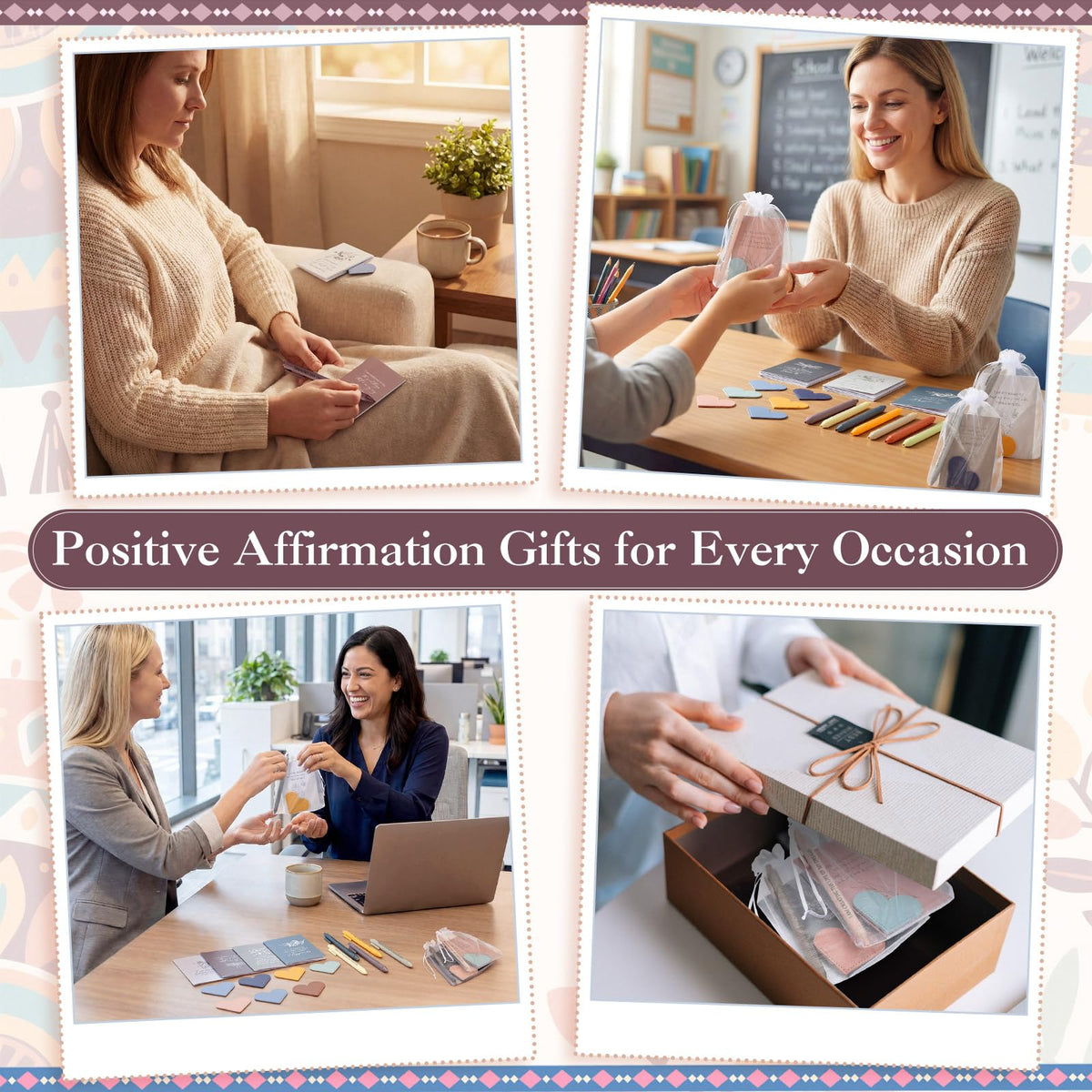 Kosiz 12 Sets Positive Affirmation Gifts Bulk, Motivational Quote Notebooks Inspirational Pens Leather Heart Bookmarks Bags Encouragement Gift Set for Mother's Day Teachers Employee Appreciation Event