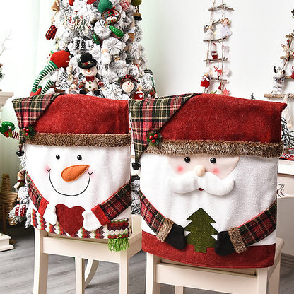 DCQRY 6 Pcs Christmas Chair Back Cover for Dining Room, Santa Claus Snowman Reindeer Xmas Dinner Chairs Cover, Chair Slipcover for Kitchen Hotel Holiday Party Decor