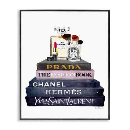 Stupell Industries 'Glam Fashion Book Set With Makeup', Framed Giclee Art, Black, 11 x 14 Inches, Easy to Hang and Sturdy, Made in USA, by Amanda Greenwood