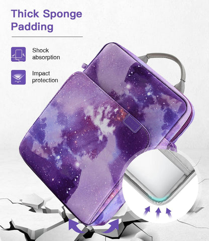 MoKo Laptop Case Compatible with MacBook Pro 13 Inch M2 2022/Pro M1 Pro/M1 Max 14.2 2021, Tab S8 Ultra 14.6 inch, Carry Case with Shoulder Strap & Handle, Compartments Protective Case, Purple Starry