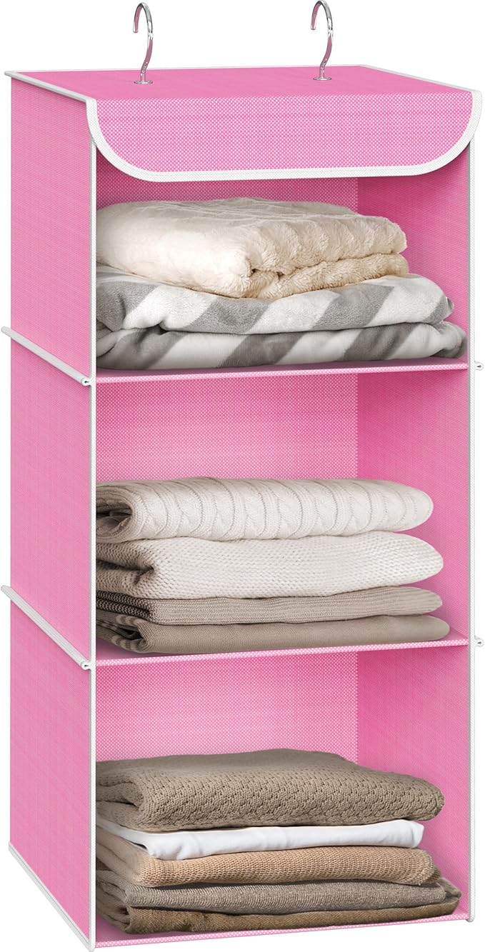 Simple Houseware 3-Shelf Hanging Closet Organizer, Fabric Storage Shelves