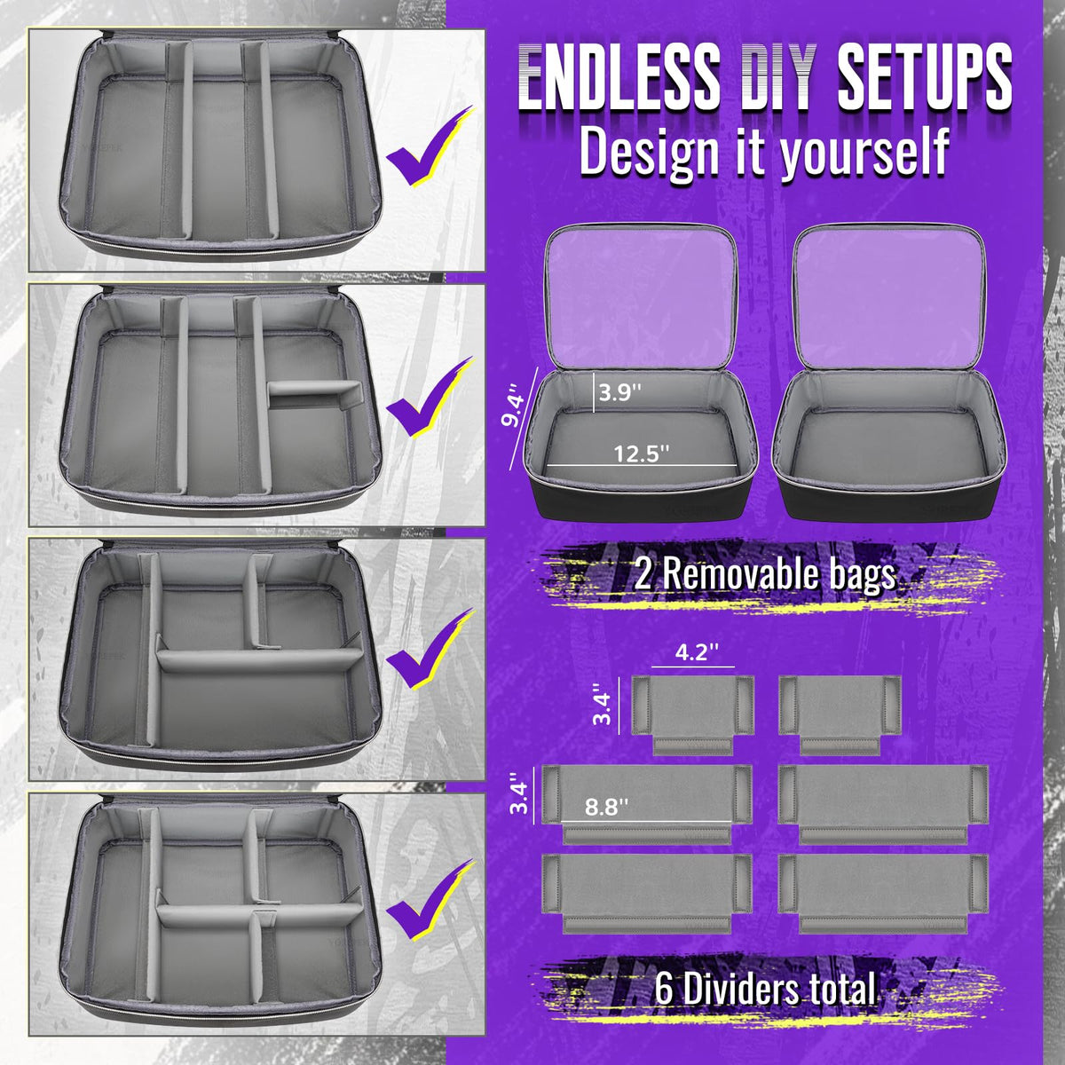 YOREPEK Tattoo Travel Case, Waterproof Tattoo Bag with 2 Removable Organizer Pouches, Adjustable Dividers, Tattoo Carrying Case for Equipment, Supplies, Stencil Printer, Artist Gifts