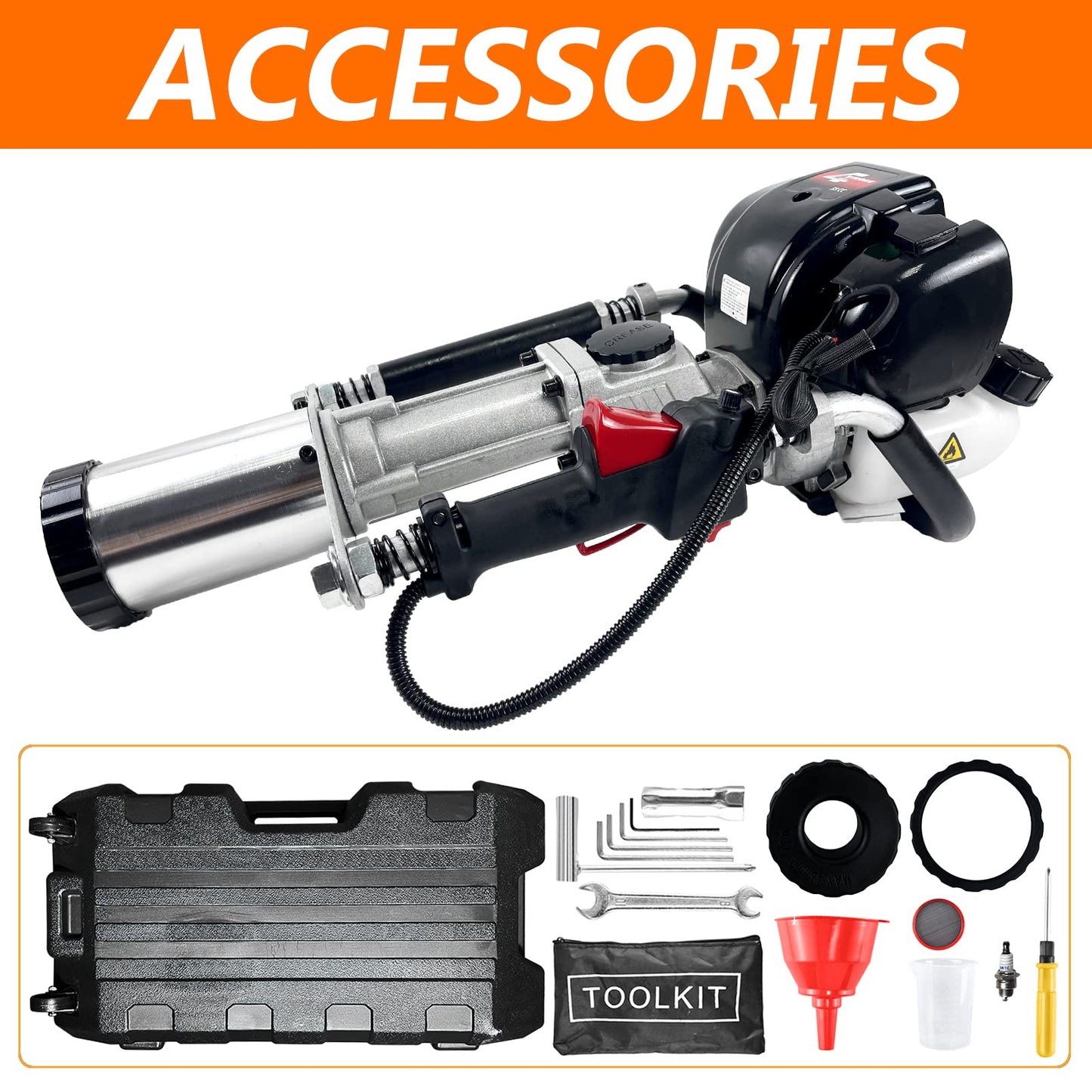 4 Stroke Gas Powered T Post Driver Hammer Drills, 37.7CC Air Cooling Single Cylinder Gasoline Petrol Fencing Tool with 3 Post Driving Head with 45mm,55mm,88mm plle sleeve