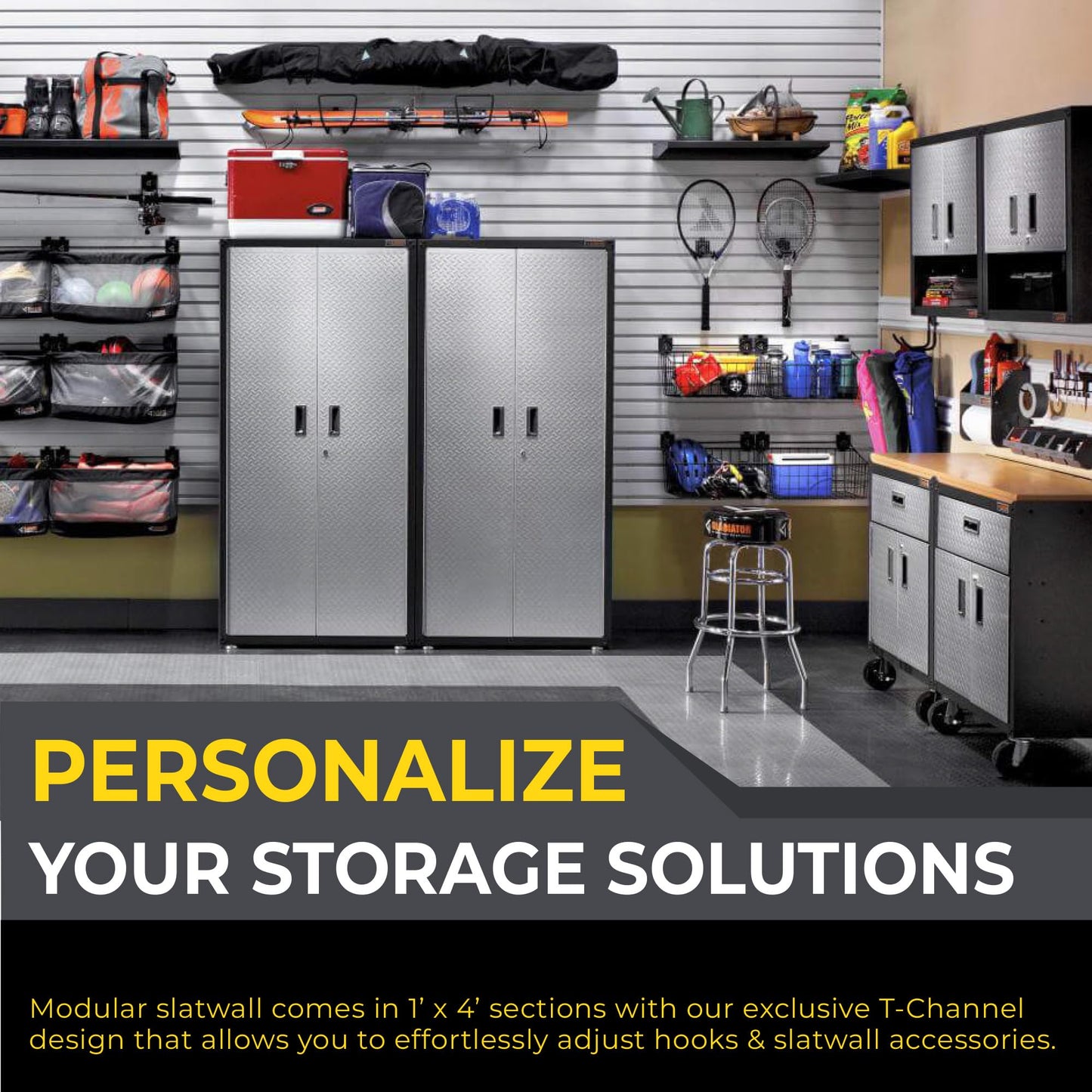 Heavy Duty 8'H X 4'W PVC Garage SlatWall Storage System (with Endcaps & Screws) - Modular Slat Wall Paneling for Garage Wall Organizer - Interlocking SlatWall Panels for Home & Commercial Use (Grey)