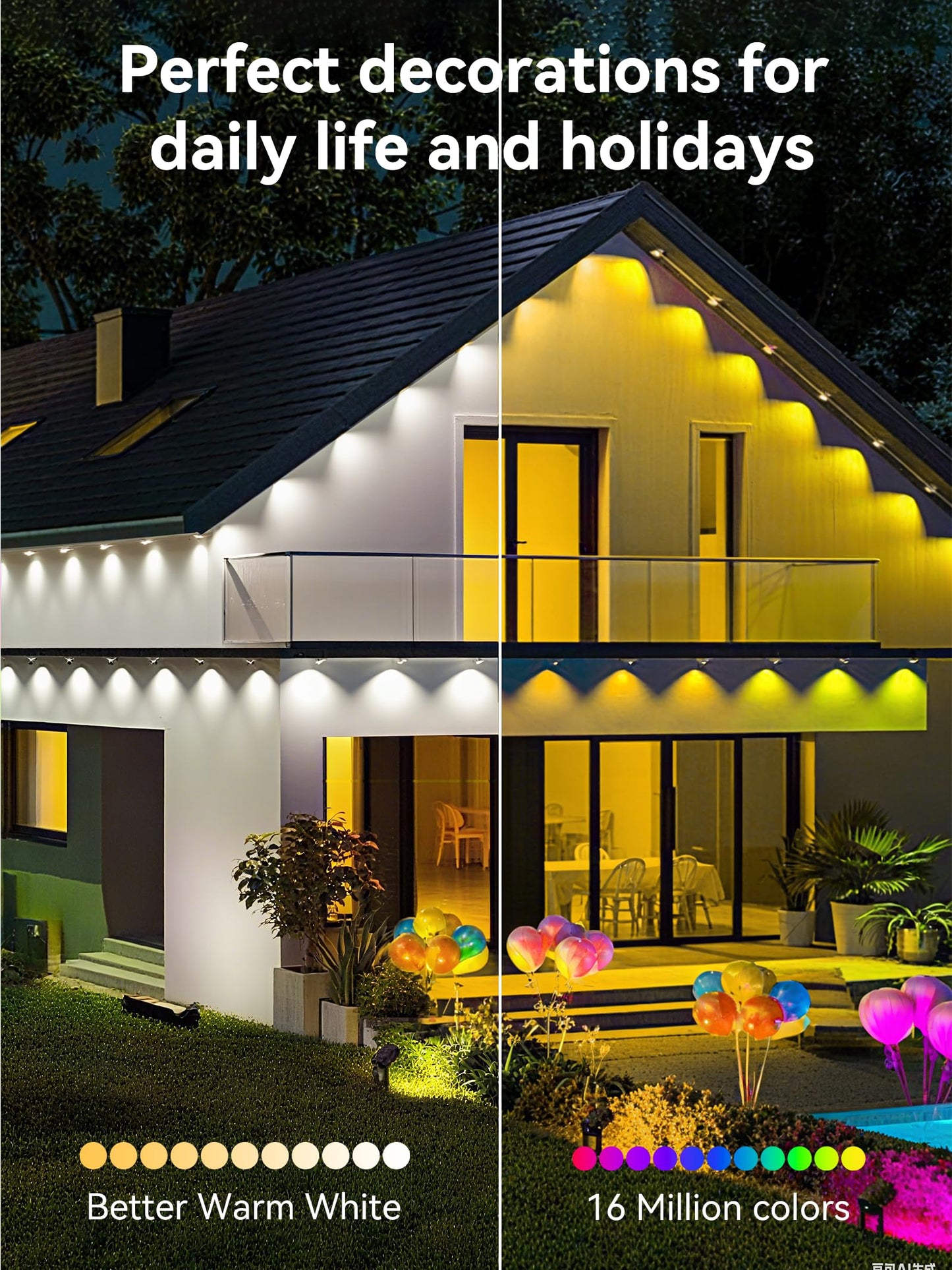 Permanent Outdoor Lights, 250FT RGB IP67 Waterproof Eaves Lighting, Smart LED Outside House Lights with App/Remote Control for Halloween, Christmas Decor, Holiday, Party, Daily, All Year-Round