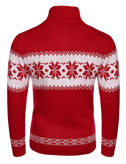 COOFANDY Mens Ugly Christmas Sweater V-Neck Pullover Casual Fair Isle Sweater Red L