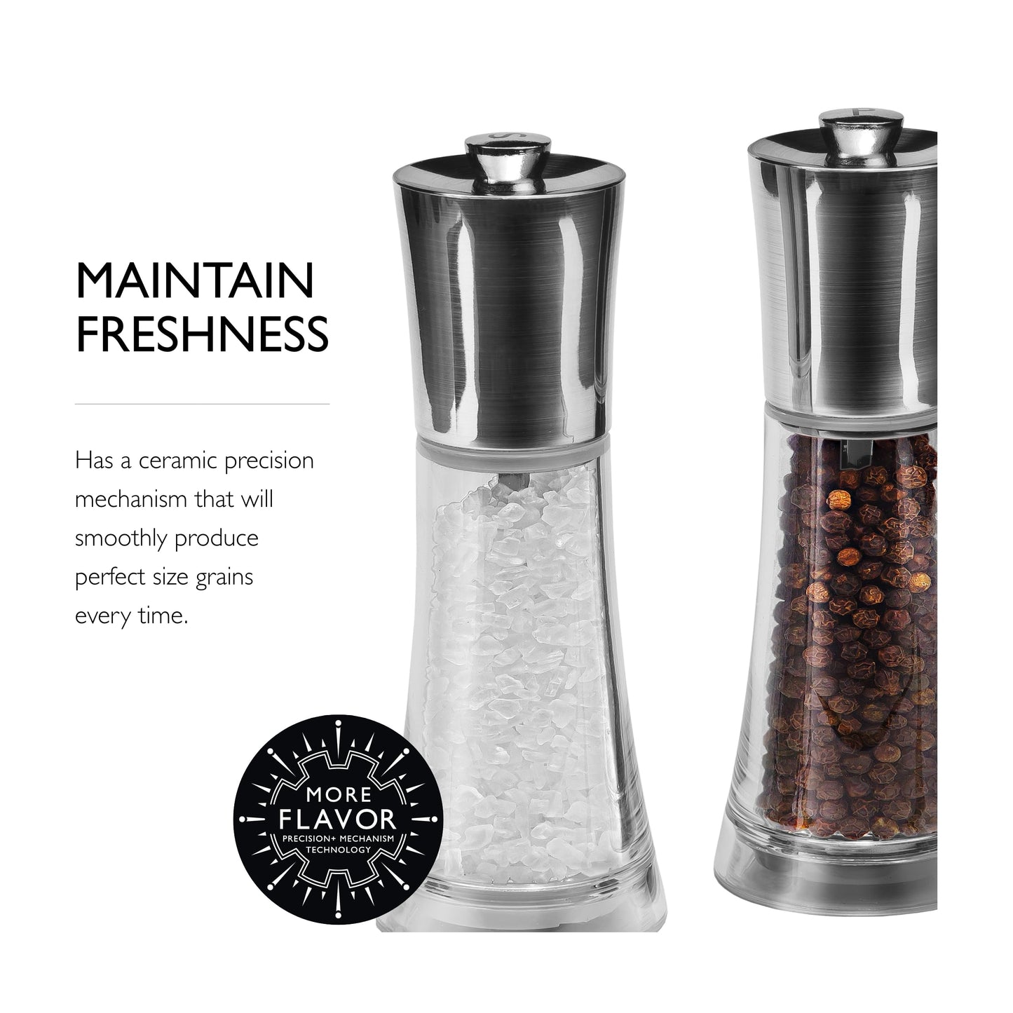 Cole & Mason Everyday Style Salt & Pepper Mill Gift Set - Salt & Pepper Shakers - Everyday Kitchen Tool & Home Essentials - Acrylic & Stainless Steel Shaker Set