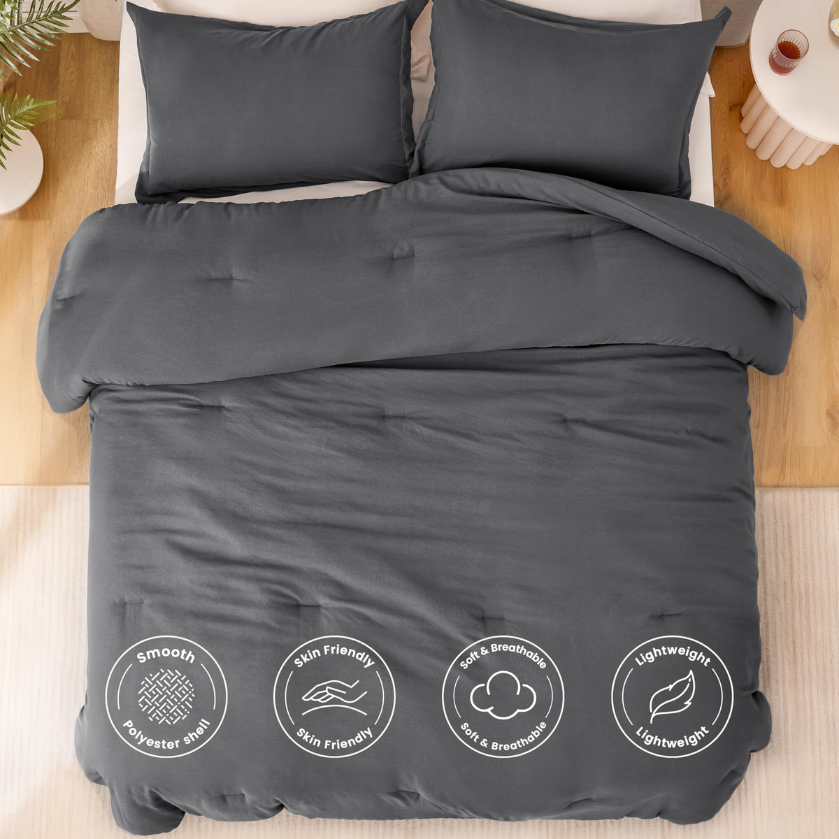 Love's cabin Dark Grey Twin/Twin XL Comforter Set, 2-Piece Prewashed Bed Set with 1 Comforter (66 x 90 in) & 1 Pillowcase, Lightweight & Breathable for All Seasons