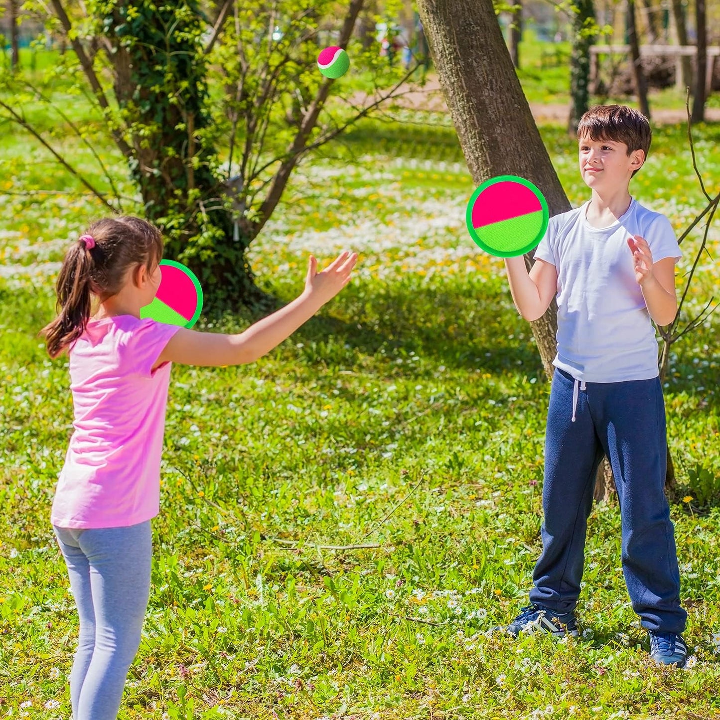 Kids Outdoor Toys, Beach Toys Toss and Catch Ball Set, Outside Yard Games for Kids with 6 Paddles 3 Balls Paddle Game Set Playground Sets for Backyard Sports Outdoor Games for Adults and Family