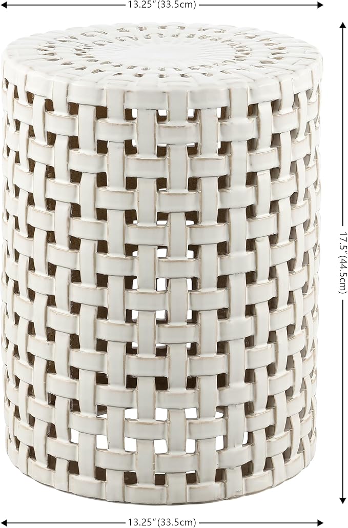 SAFAVIEH Home Collection Sayre Cream Ceramic 18-inch Decorative Accent Garden Stool for Living Room, Bathroom, Patio, Side Table, Plant Stand (Fully Assembled)