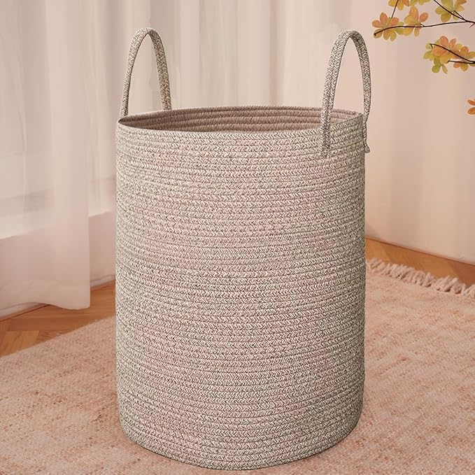 Large Woven Laundry Basket Hamper, 60L Cotton Rope Storage Bin